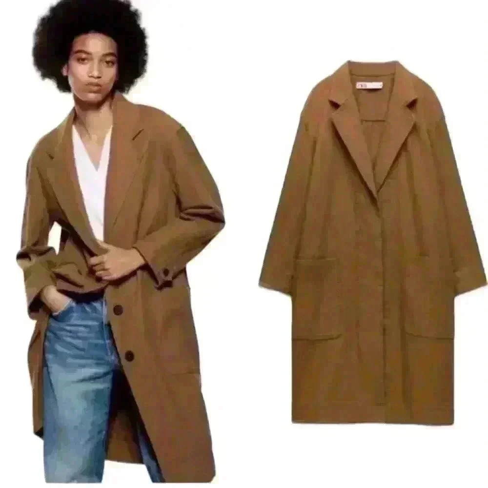 ZARA Oversized Canvas Long Jacket Size Small